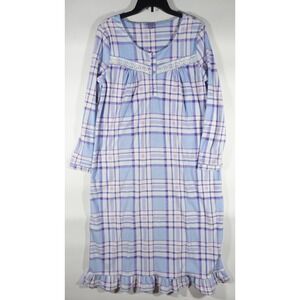 Laura Scott Henley Micro Fleece Nightgown Women Medium Soft Plaid NWOT